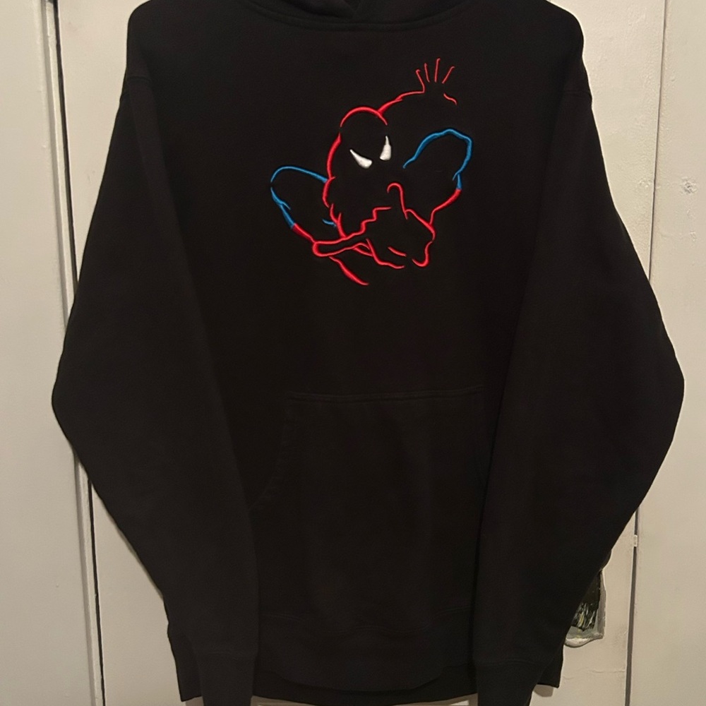 Y2K Black Hoodie Spider-Man Embroidery   Graphic Size M Mens